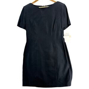 Lois Snyder Dani Max Black Scalloped Neck Short Sleeve Zip Back Dress Women 14